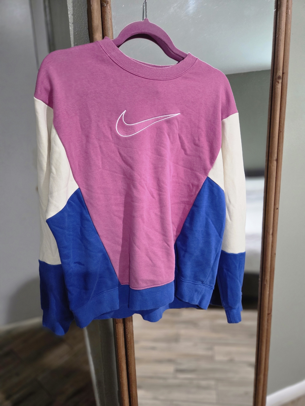 Nike Women's Pink, Blue & Cream Colorblock Crewneck Sweater